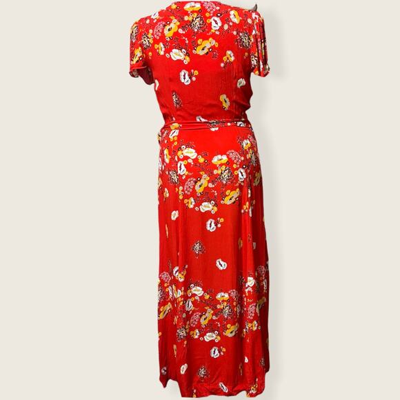 Free People Jess Wrap Dress in Red-Orange Floral Size M - Picture 3 of 16
